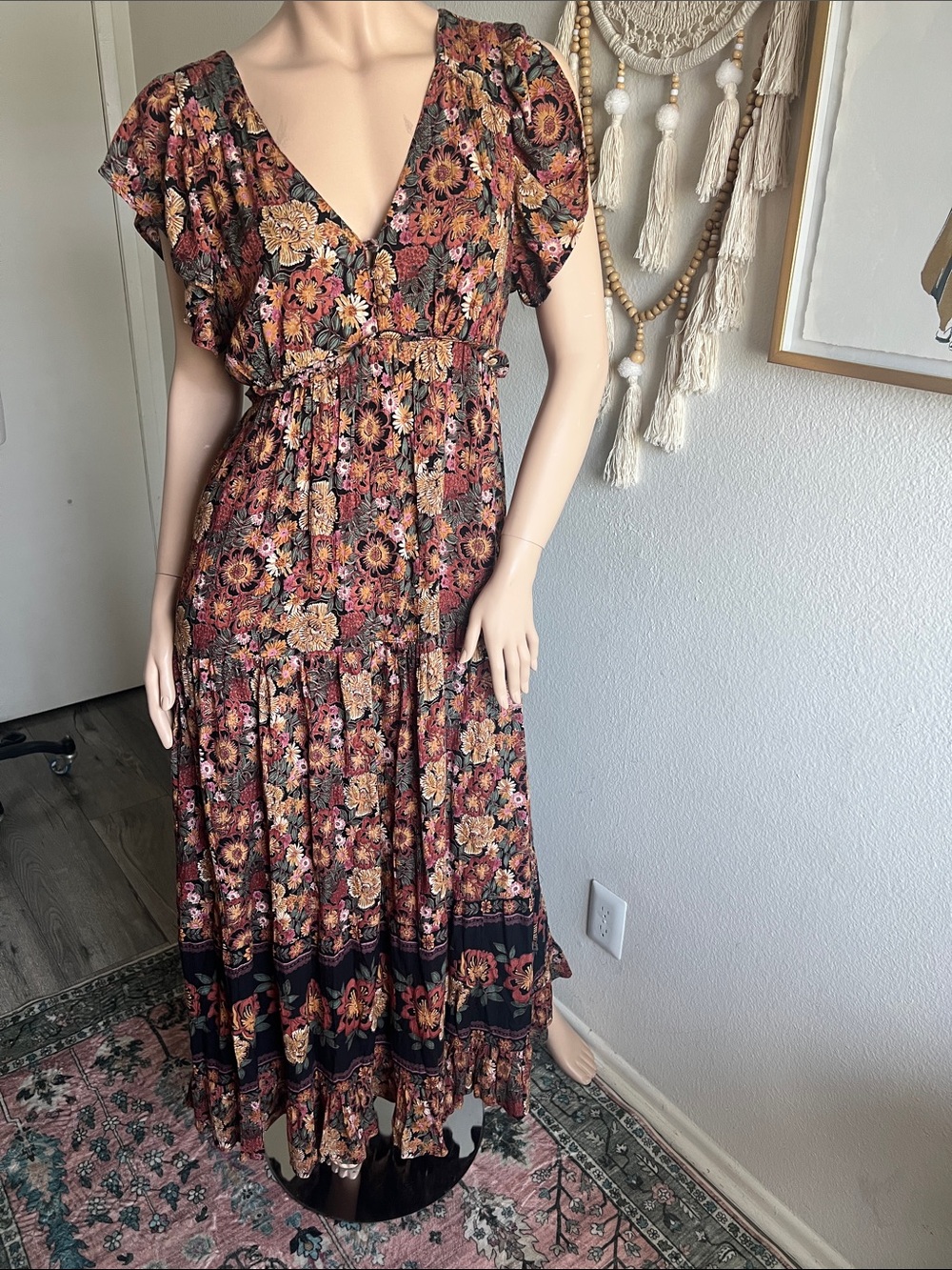 Angie Floral Tiered Maxi Dress - Rust Floral